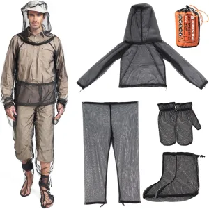 1 Set Mosquito Suit Breathable Mesh Jacket with Hood Pants Mitts Socks for Fishing Camping