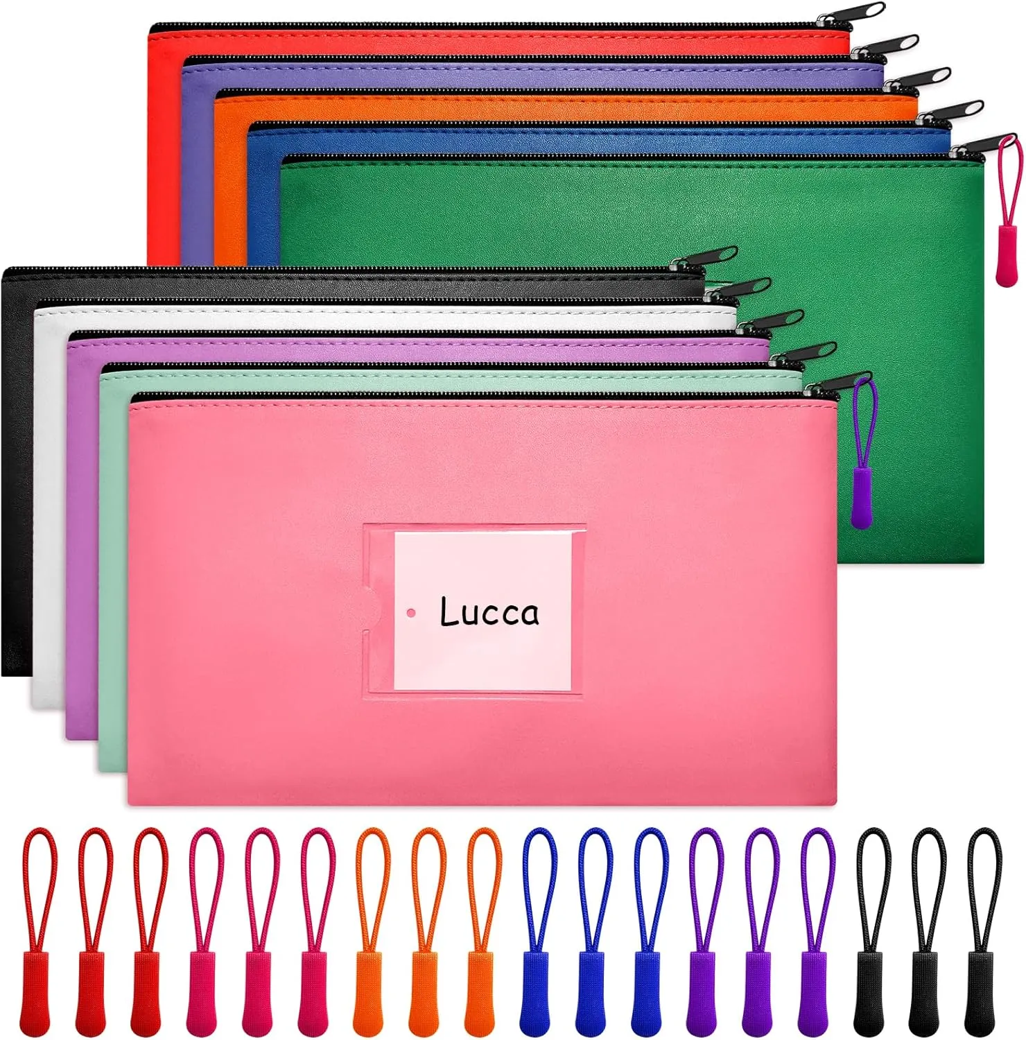 10 Pcs Money Bags With Zipper Money Pouch Bag Wallet Pouches with Label 11x6.1inch Bank Deposit Bags Leather Cash Coin Zipper Bags Checks Bag Organizer Receipt Holder Makeup Bags for Women Men