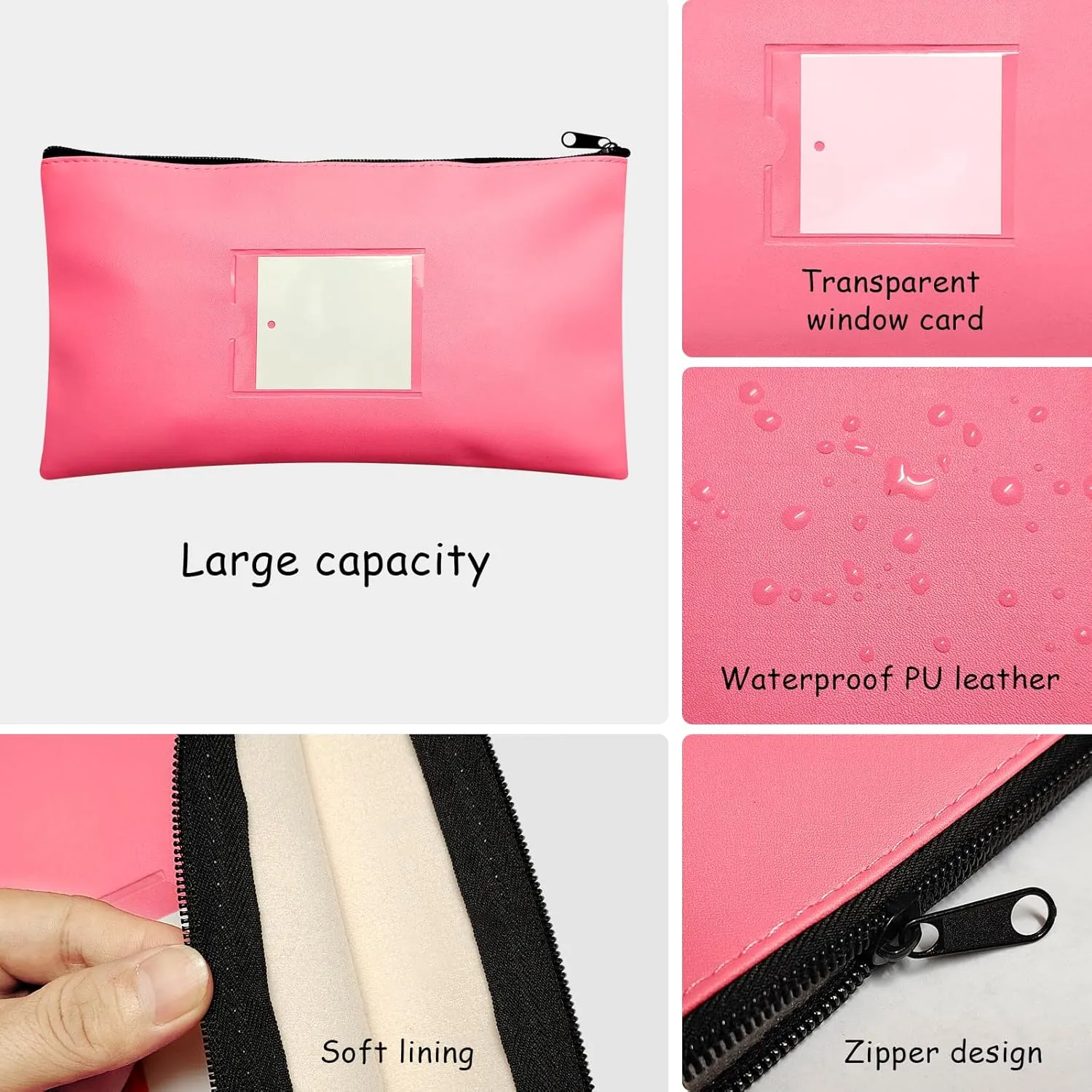 10 Pcs Money Bags With Zipper Money Pouch Bag Wallet Pouches with Label 11x6.1inch Bank Deposit Bags Leather Cash Coin Zipper Bags Checks Bag Organizer Receipt Holder Makeup Bags for Women Men