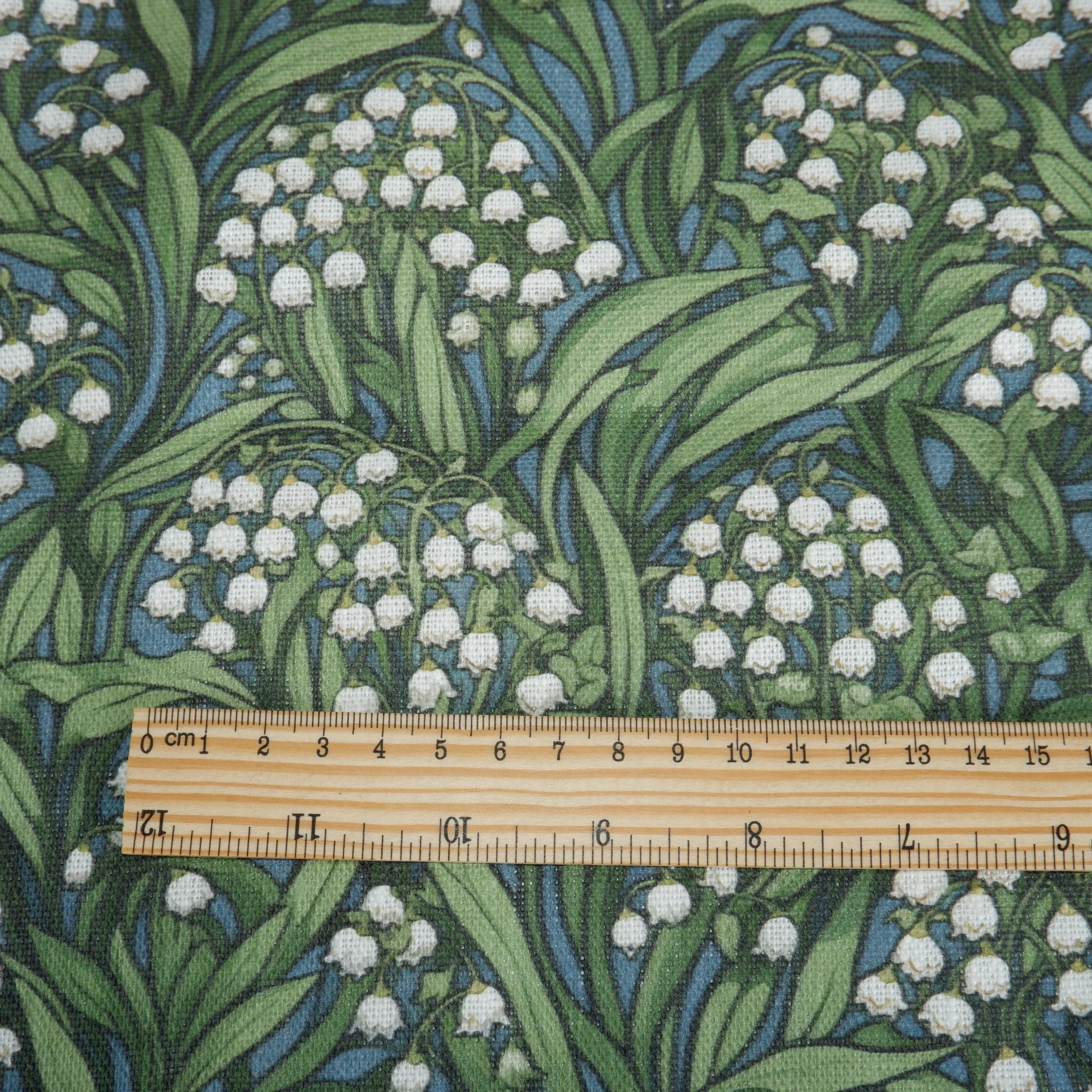 100% LINEN Fabric Lily of the valley - floral green print on linen 2065