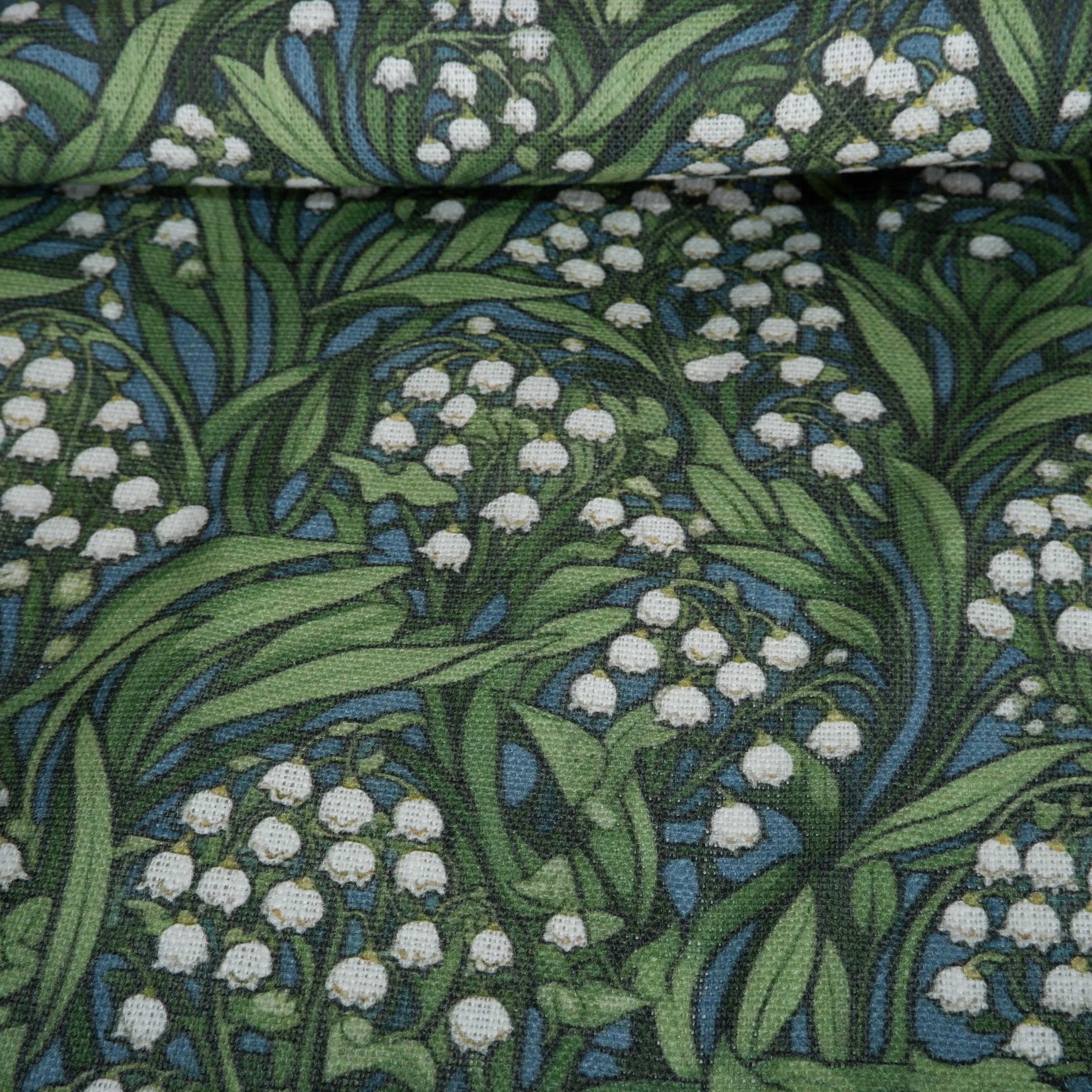 100% LINEN Fabric Lily of the valley - floral green print on linen 2065