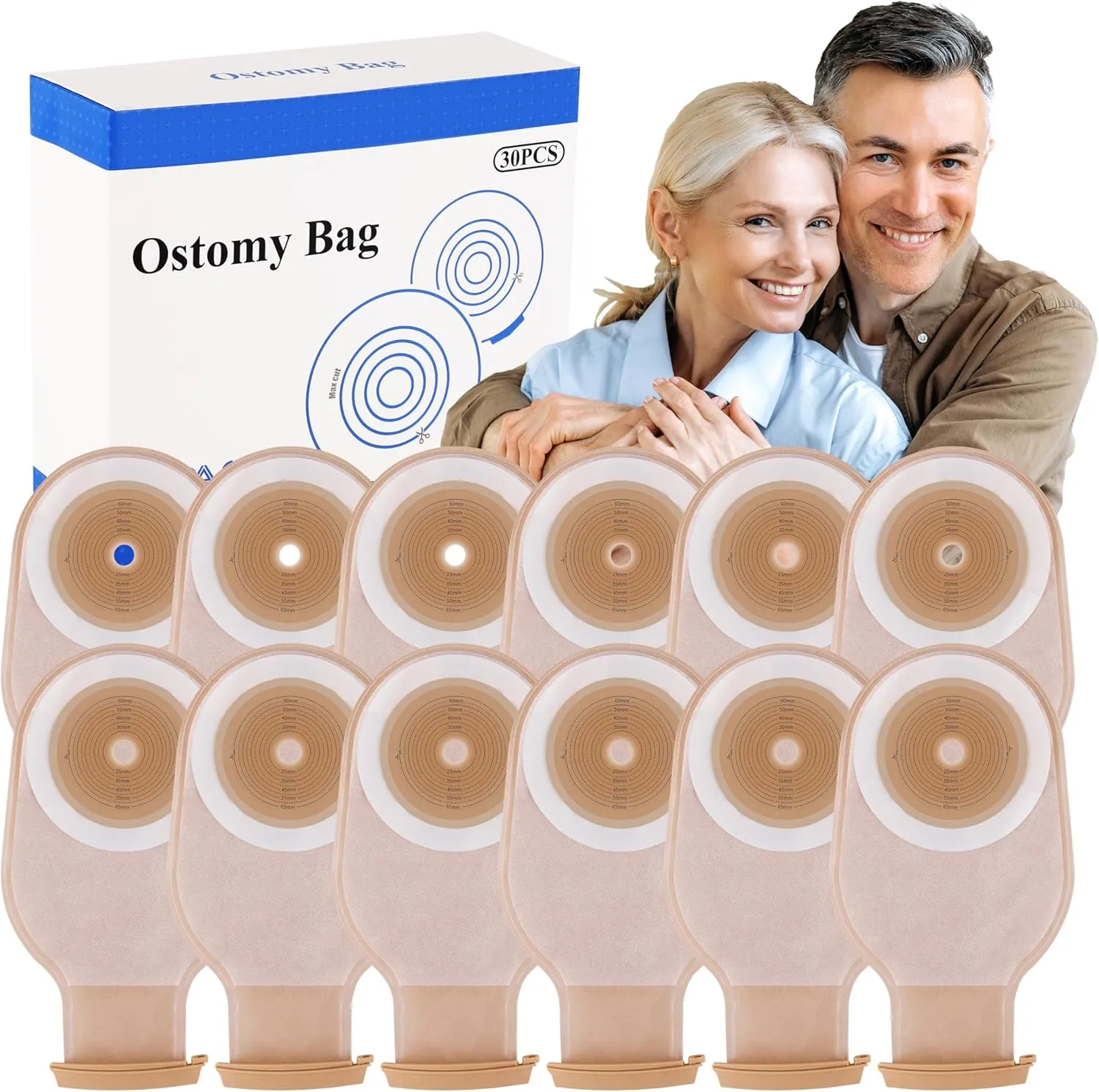100 PCS Colostomy Bags, 15mm-65mm Ostomy Supplies, One-Piece Ostomy Bays for Lleostomy Stoma Care, Cut-to-Fit.