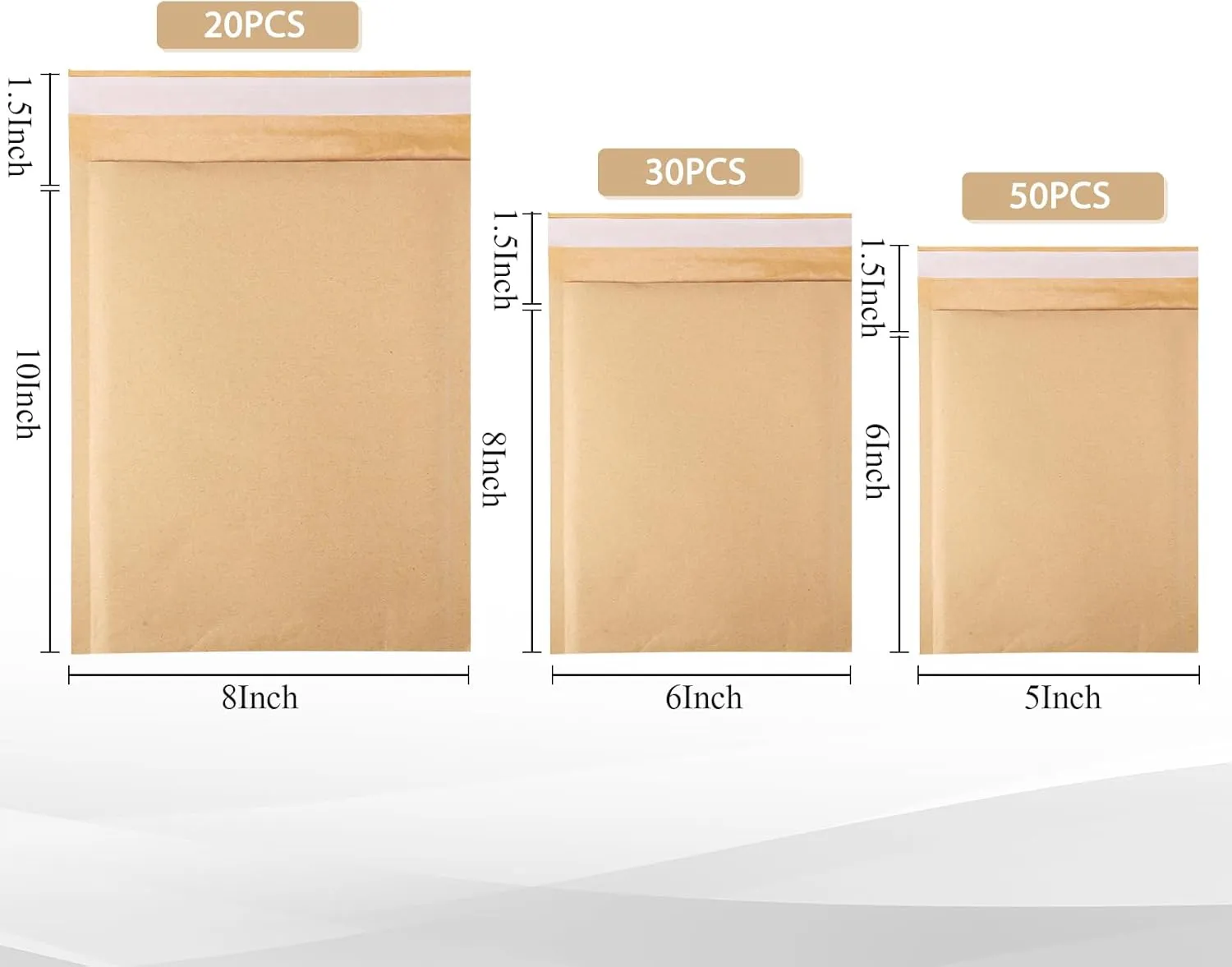 100 Pcs Kraft Bubble Mailers 3 Size Padded Envelopes Kraft Poly Mailers Bubble Lined Shipping Envelopes Mail Shipping Bags for CDs Book Business Supplies (Natural)