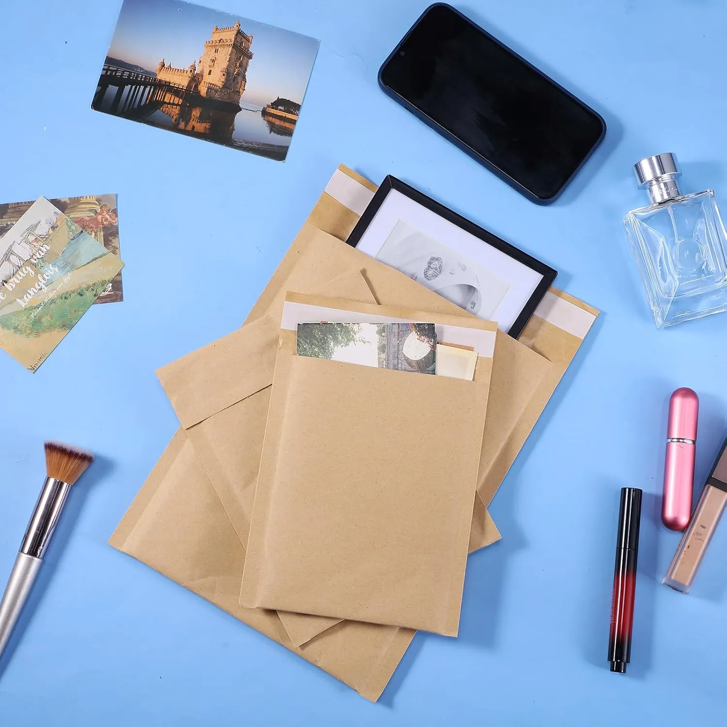 100 Pcs Kraft Bubble Mailers 3 Size Padded Envelopes Kraft Poly Mailers Bubble Lined Shipping Envelopes Mail Shipping Bags for CDs Book Business Supplies (Natural)