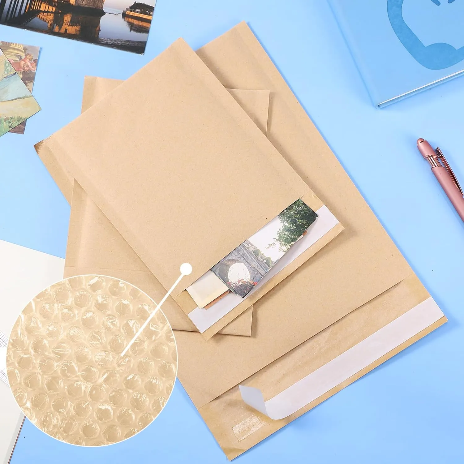100 Pcs Kraft Bubble Mailers 3 Size Padded Envelopes Kraft Poly Mailers Bubble Lined Shipping Envelopes Mail Shipping Bags for CDs Book Business Supplies (Natural)