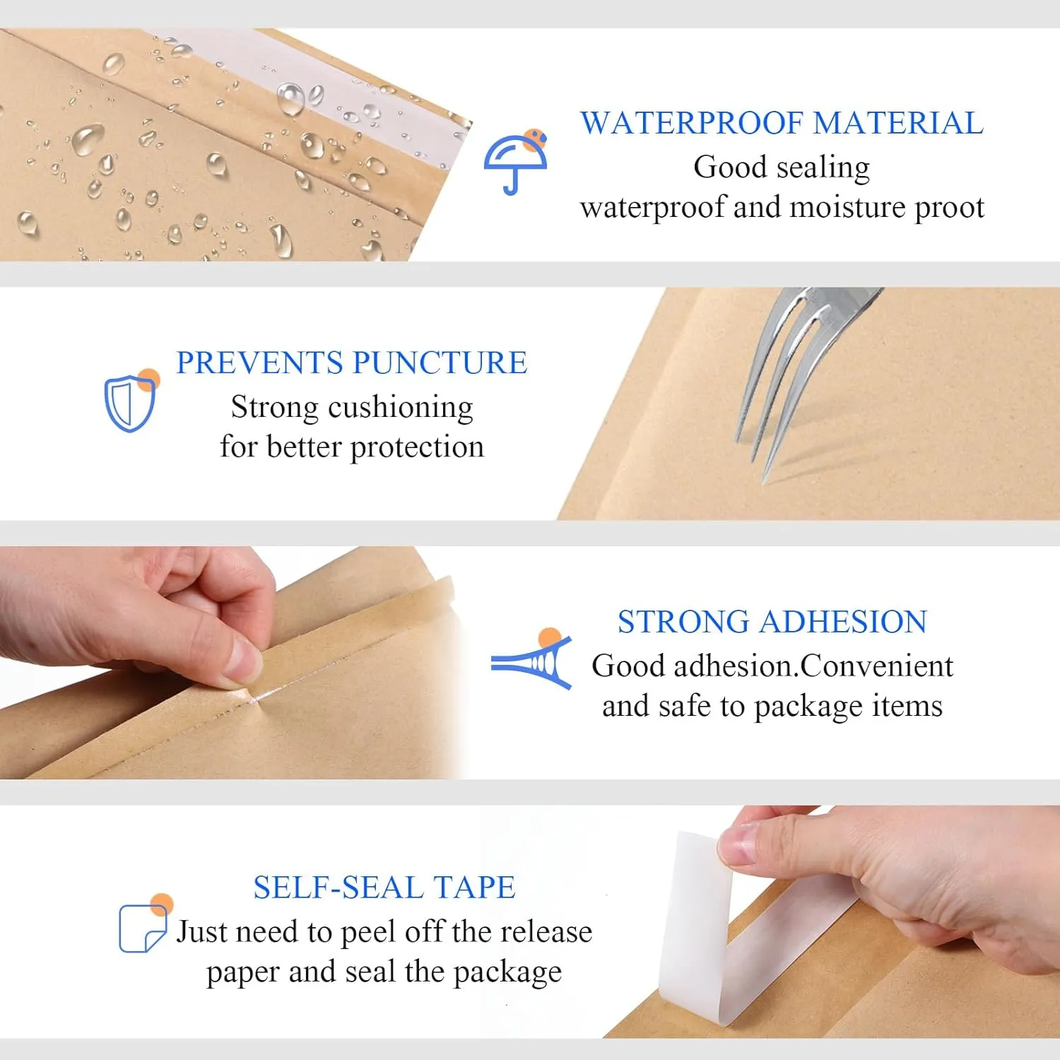 100 Pcs Kraft Bubble Mailers 3 Size Padded Envelopes Kraft Poly Mailers Bubble Lined Shipping Envelopes Mail Shipping Bags for CDs Book Business Supplies (Natural)