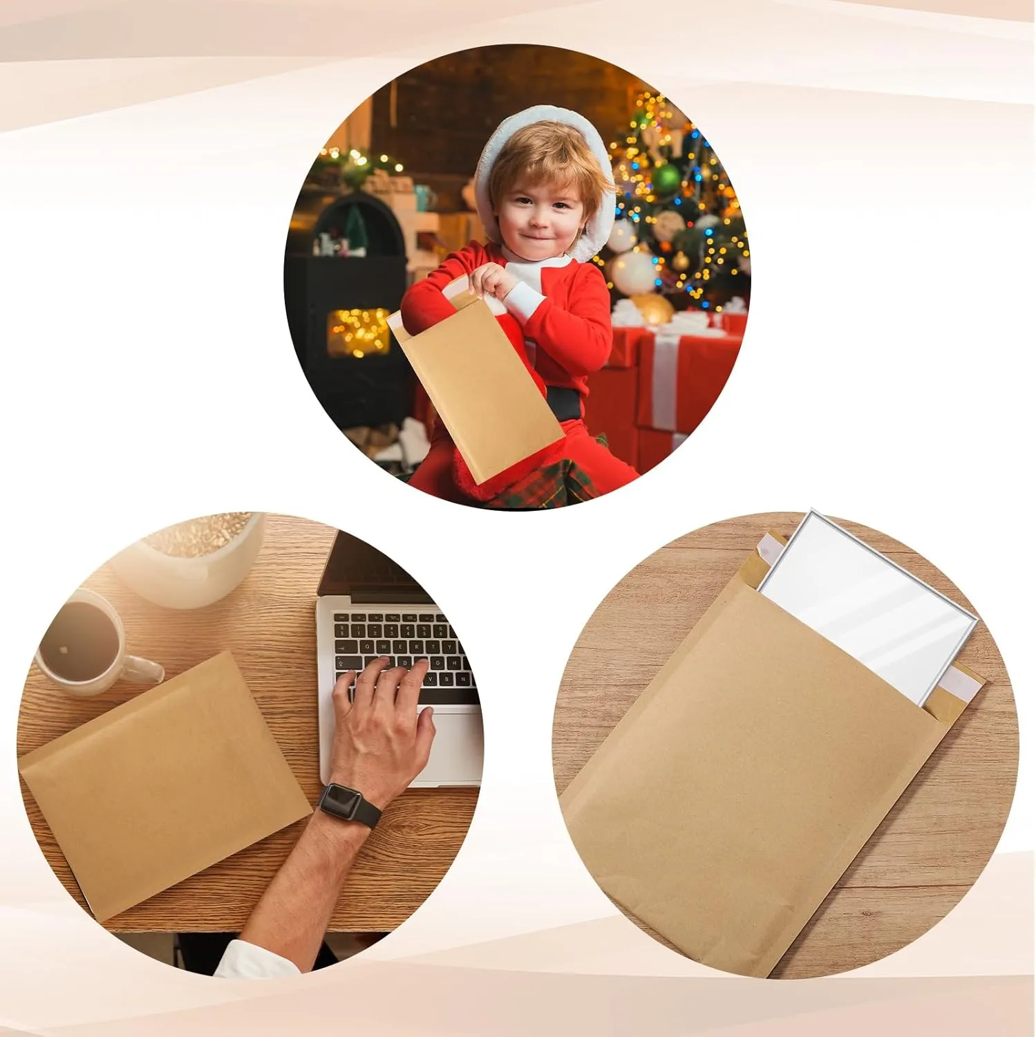100 Pcs Kraft Bubble Mailers 3 Size Padded Envelopes Kraft Poly Mailers Bubble Lined Shipping Envelopes Mail Shipping Bags for CDs Book Business Supplies (Natural)