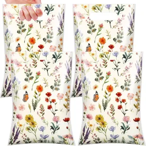 100 Pcs Wildfloral Gift Bags Vintage Wildflower Print Treat Bags with Handles Decorative Wildfloral Plastic Candy Birthday Present for Mother Wedding Party Supplies