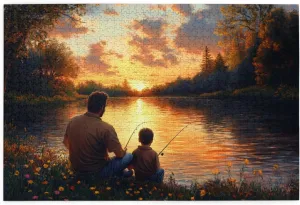 1000 Pcs Wooden Puzzle For Adults, Father And Son Fishing At Sunset, Holiday Entertainment Game, Exercise Brain Power, Patience And Hands-On Ability, Gift For Relatives And Friends