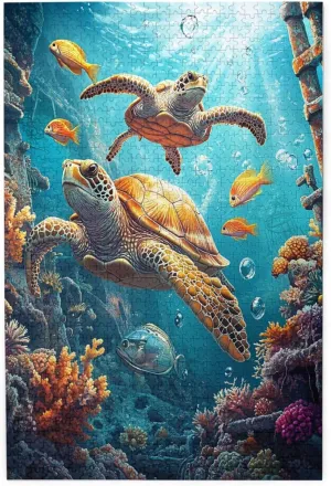 1000 Piece Adult Wooden Puzzle, Sea Turtles, Colorful Fish, Coral Reefs, Sun Rays Underwater, Brainstorm, Relieve Stress，Creative Play & Holiday Party Gifts Artwork Wall Home Decor