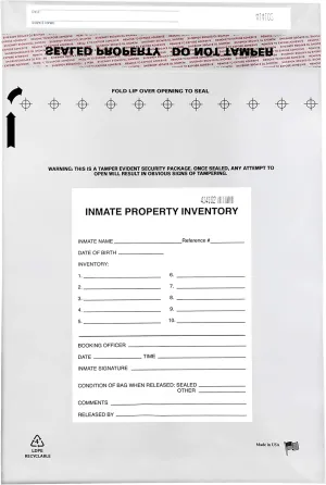 100pk Inmate Property Inventory Bags, 12" x 16" - Premium, Tamper Evident Bags - Fold Over Sealing Enclosure, Transparent 2.5 Mil Coextruded Polyethylene