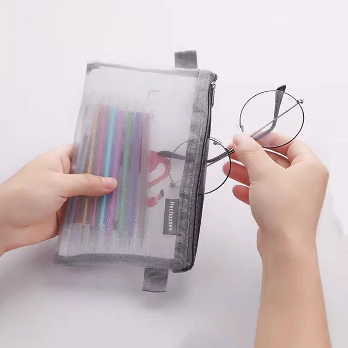 10PCS Clear Mesh Pencil Case Pen Cosmetic Makeup Storage Bag Organizer Pouch