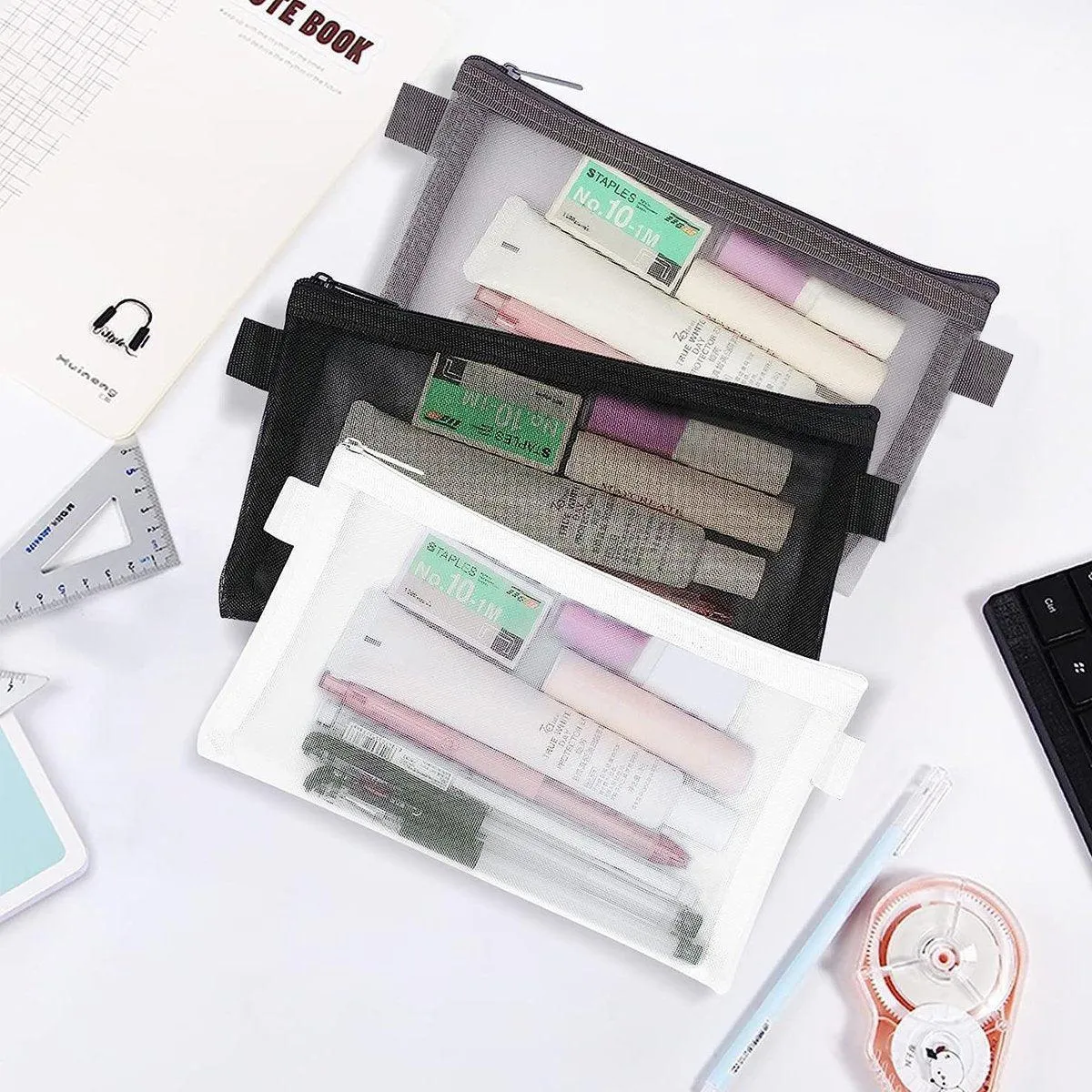 10PCS Clear Mesh Pencil Case Pen Cosmetic Makeup Storage Bag Organizer Pouch