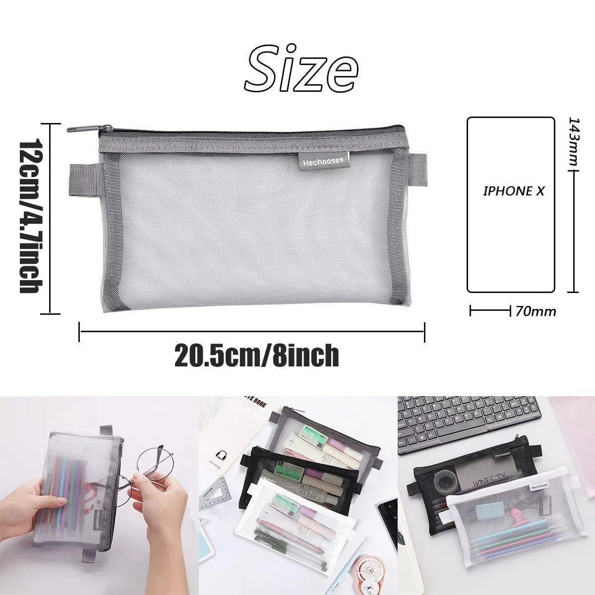 10PCS Clear Mesh Pencil Case Pen Cosmetic Makeup Storage Bag Organizer Pouch
