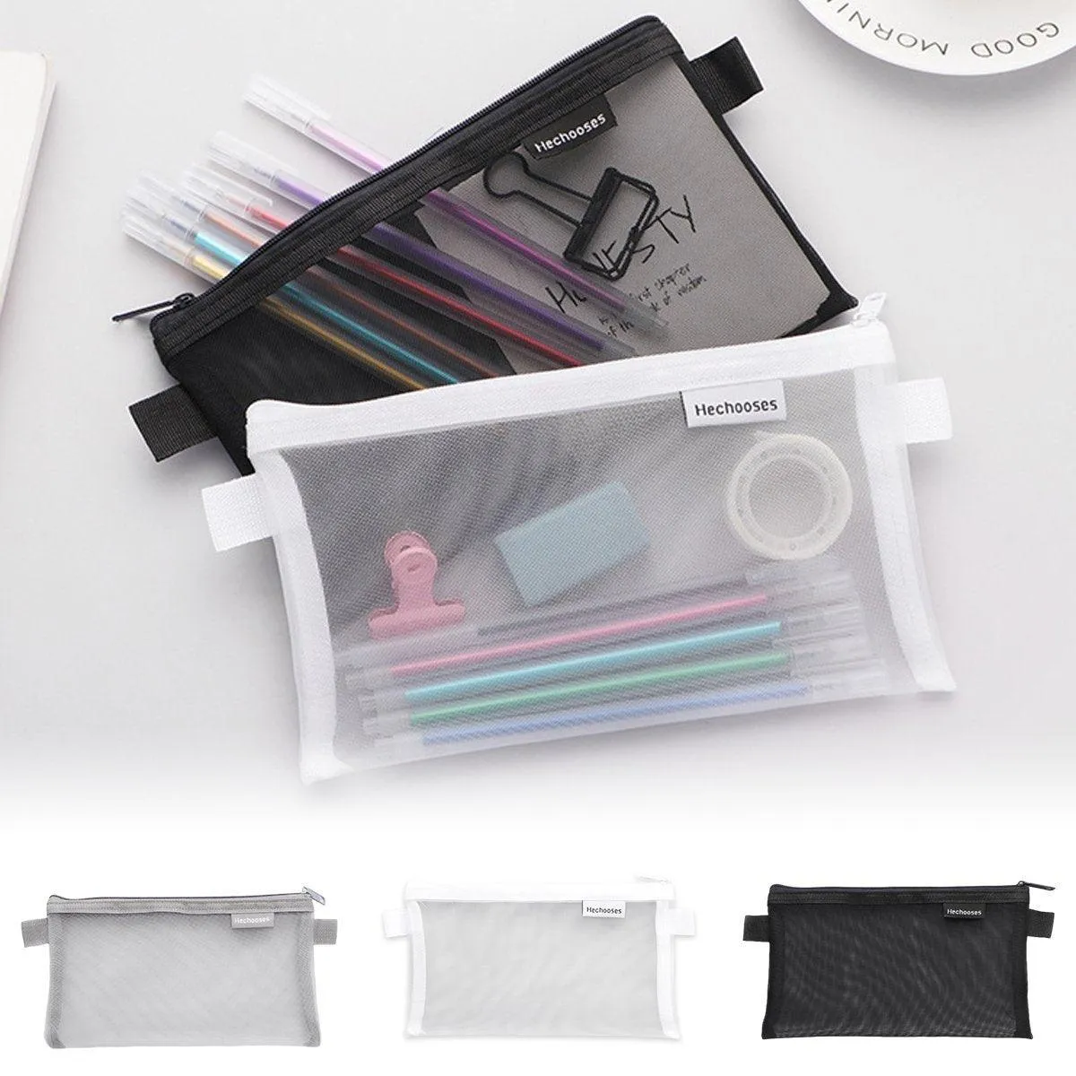 10PCS Clear Mesh Pencil Case Pen Cosmetic Makeup Storage Bag Organizer Pouch