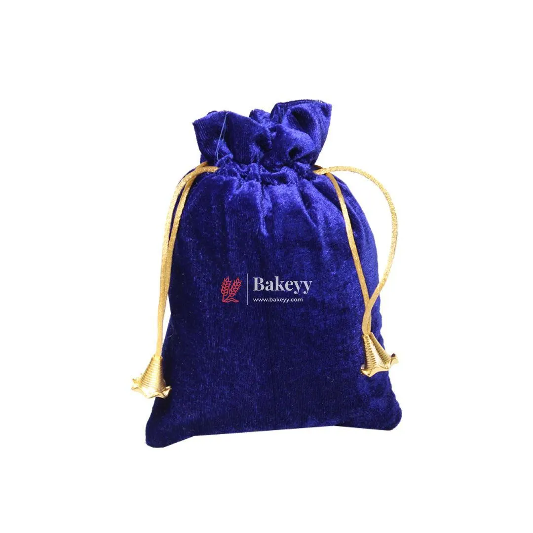 10x14 cm  | Velvet Drawstring Potli Bag | Blue Colour |  Pack of 10 | Luxurious Gift & Storage Pouch |