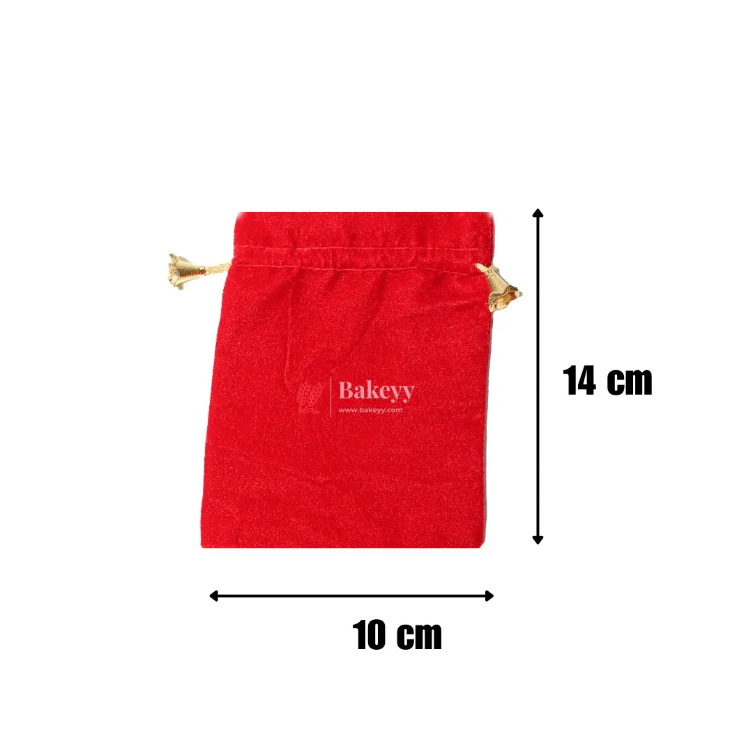 10x14 cm | Velvet Drawstring Potli Bag | Red Colour | Pack 10 |Luxurious Gift & Storage Pouch |