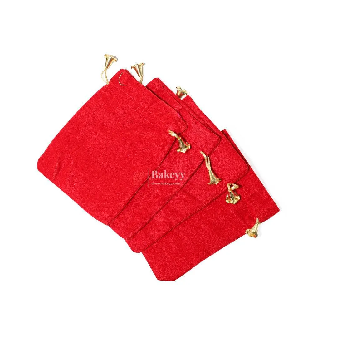 10x14 cm | Velvet Drawstring Potli Bag | Red Colour | Pack 10 |Luxurious Gift & Storage Pouch |