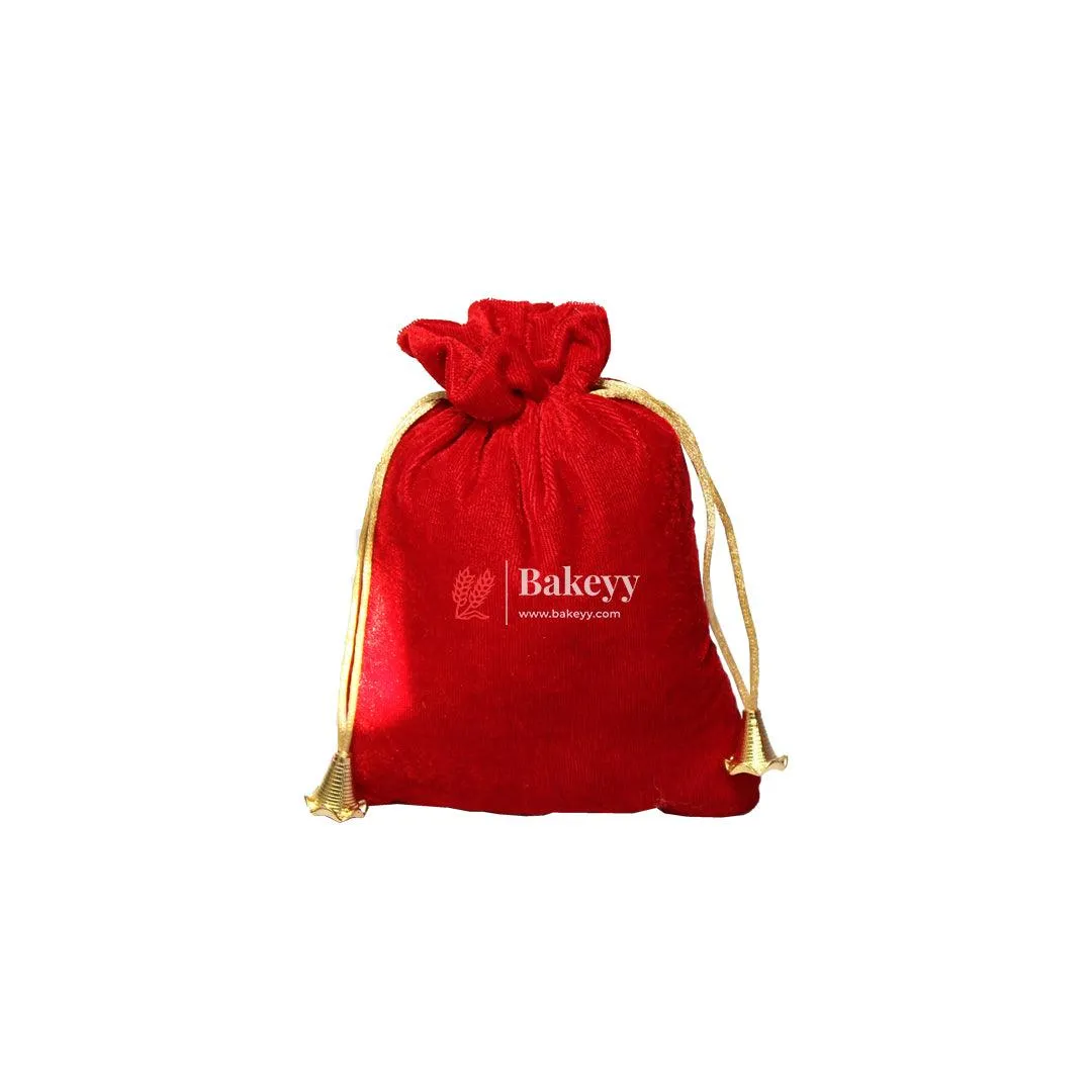 10x14 cm | Velvet Drawstring Potli Bag | Red Colour | Pack 10 |Luxurious Gift & Storage Pouch |