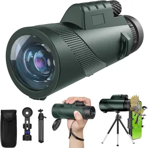 10X42 HD Monocular Telescope for Adults, High Powered Compact BAK-4 Prism & FMC Lens, with Smartphone Holder & Tripod, Stargazing Hunting Bird Watching, Camping Hiking Travel Accessories (Green)