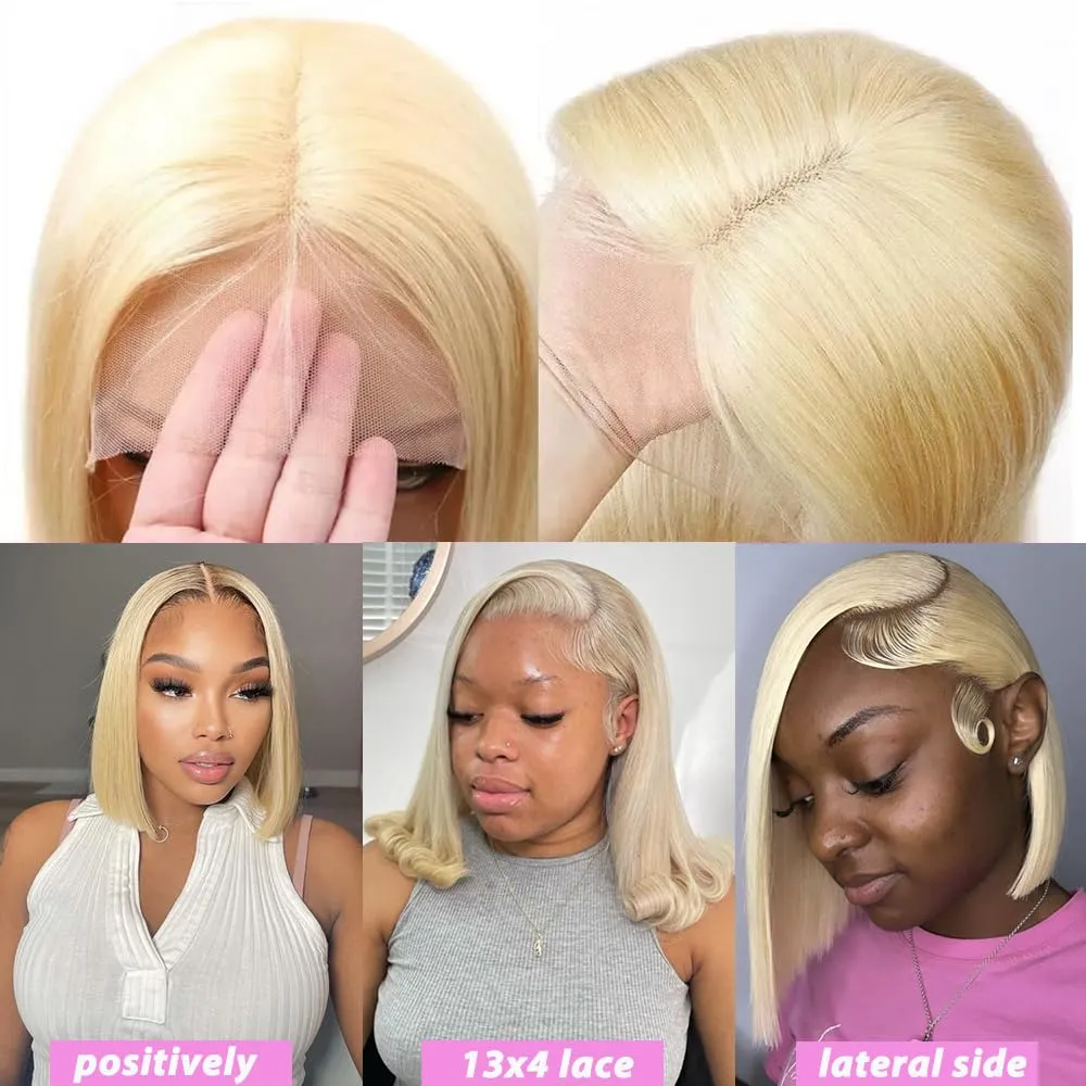 12 Inch 613 Blonde Bob Wig Human Hair 180 Density Straight Lace Front Wigs Human Hair Pre Plucked 613 Lace Front Wig Human Hair Short Blonde Wig 13x4 HD Lace Frontal Short Bob Wigs for Black Women