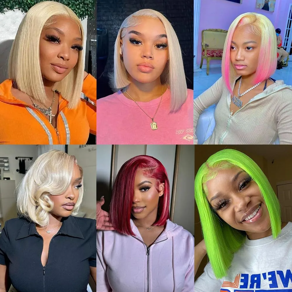 12 Inch 613 Blonde Bob Wig Human Hair 180 Density Straight Lace Front Wigs Human Hair Pre Plucked 613 Lace Front Wig Human Hair Short Blonde Wig 13x4 HD Lace Frontal Short Bob Wigs for Black Women