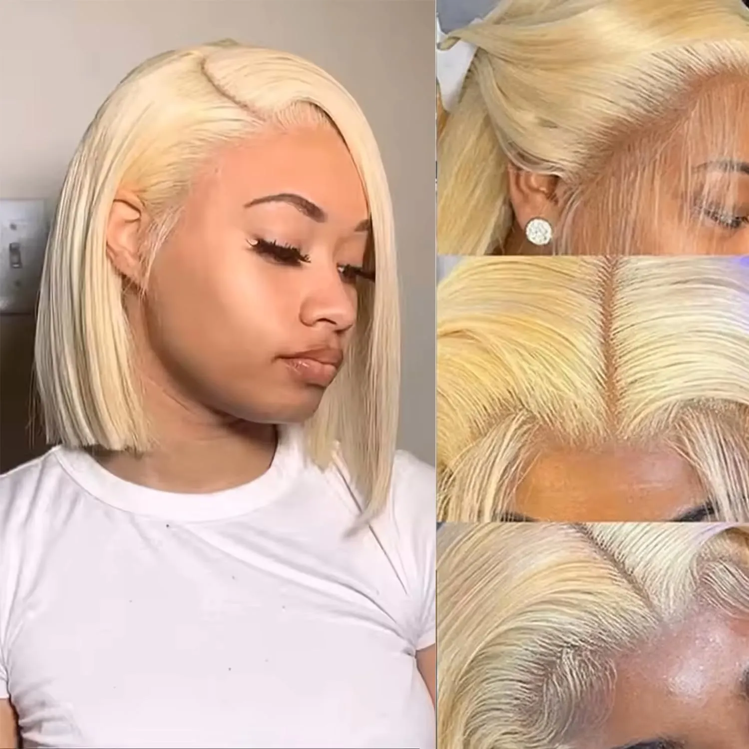 12 Inch 613 Blonde Bob Wig Human Hair 180 Density Straight Lace Front Wigs Human Hair Pre Plucked 613 Lace Front Wig Human Hair Short Blonde Wig 13x4 HD Lace Frontal Short Bob Wigs for Black Women