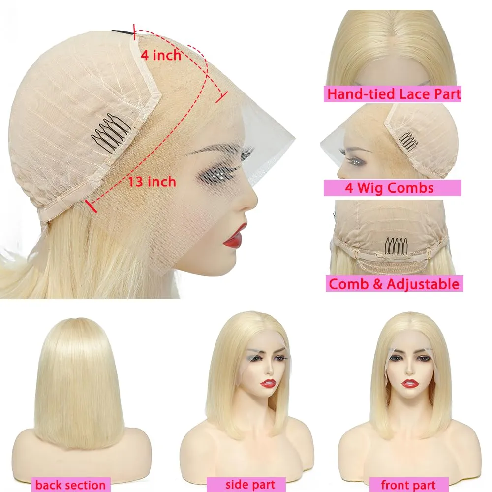 12 Inch 613 Blonde Bob Wig Human Hair 180 Density Straight Lace Front Wigs Human Hair Pre Plucked 613 Lace Front Wig Human Hair Short Blonde Wig 13x4 HD Lace Frontal Short Bob Wigs for Black Women