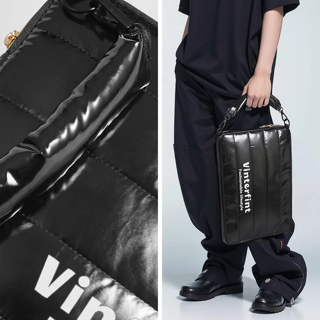 13 inch Laptop Sleeve Puffy Shoulder Bag for 13" Macbook Air M3/M2-2018, MacBook Pro 13, 13.4" XPS 13, 13" Latitude 5350/7320/7350, 13" ThinkPad X13/L13 Gen 5, 13.8" Surface Laptop, Black