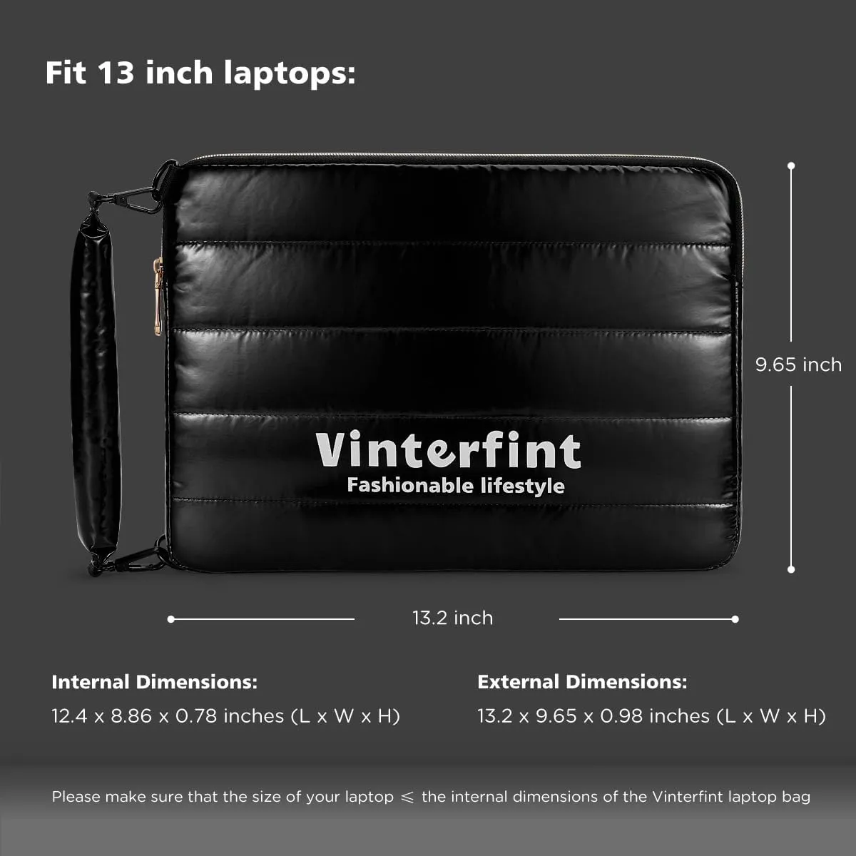 13 inch Laptop Sleeve Puffy Shoulder Bag for 13" Macbook Air M3/M2-2018, MacBook Pro 13, 13.4" XPS 13, 13" Latitude 5350/7320/7350, 13" ThinkPad X13/L13 Gen 5, 13.8" Surface Laptop, Black