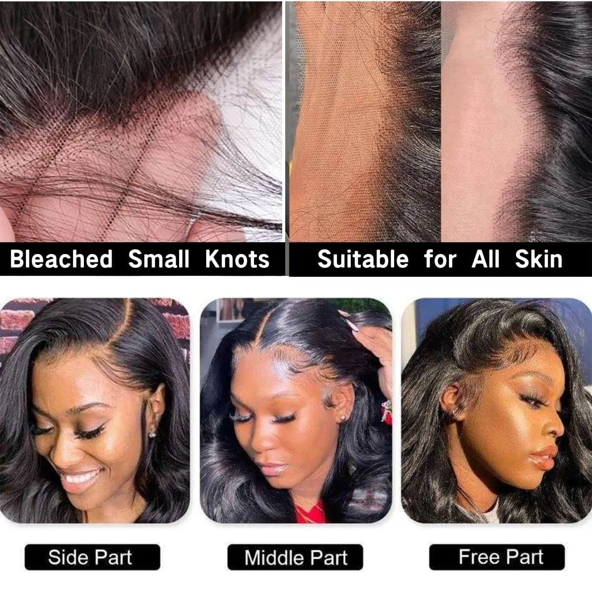 13 x 4 Lace Frontal Closure Body Wave Ear to Ear HD Lace Frontal Pre Plucked 100% Remy Human Hair Free Part 150% Density (13x4 lace closure, 16inch)