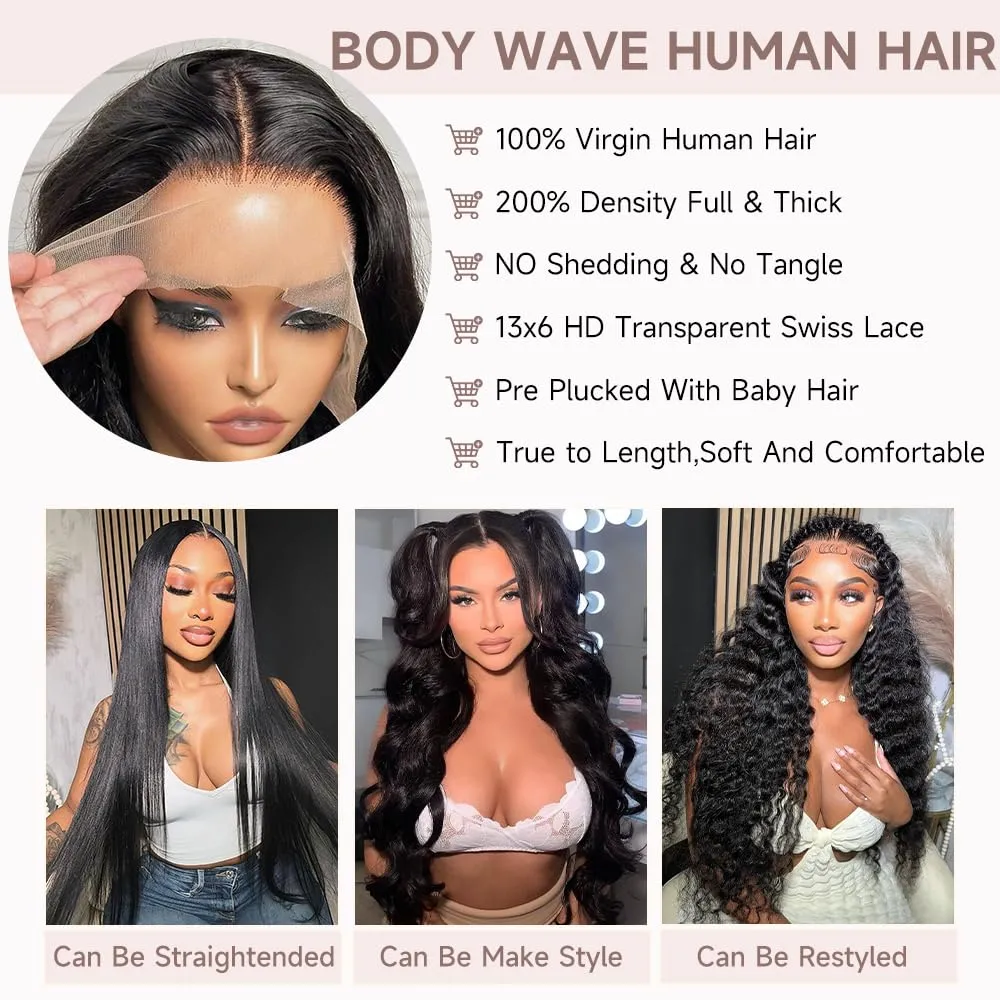 13x6 HD Lace Front Wigs Human Hair 28 Inch Body Wave Lace Front Wigs Human Hair Pre Plucked 200% Density Transparent Lace Frontal Wigs Human Hair Lace Front Wigs Baby Hair Human Hair Wig for Women