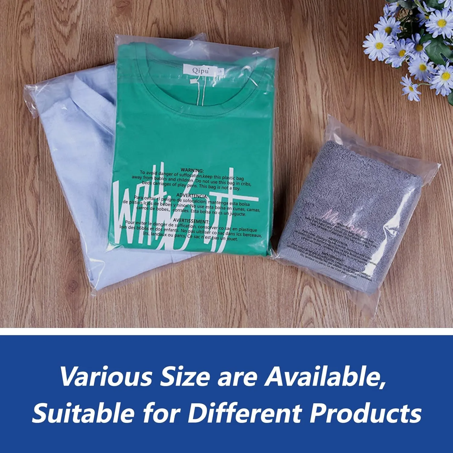 14" x 20" (1000 Count) Self Seal Clear Poly Bags with Suffocation Warning for Packaging, Shipping, Clothing, Shirts & FBA - Resealable Adhesive