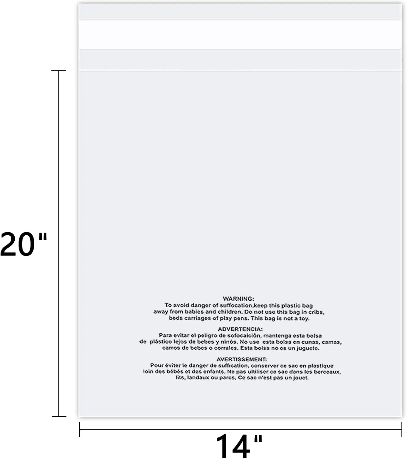 14" x 20" (1000 Count) Self Seal Clear Poly Bags with Suffocation Warning for Packaging, Shipping, Clothing, Shirts & FBA - Resealable Adhesive