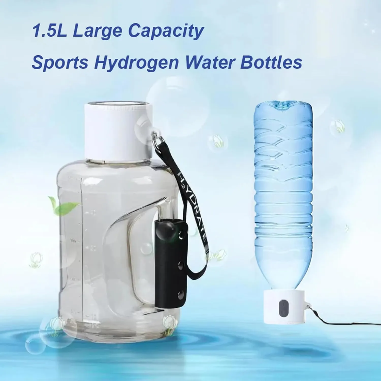 1.5L Large Capacity Sports Hydrogen Water Bottle, 1800mAh Rechargeable, SPE PEM Hydrogen Water Generator, Handhold Molecular Hydrogen Water Cup, for Home Gym