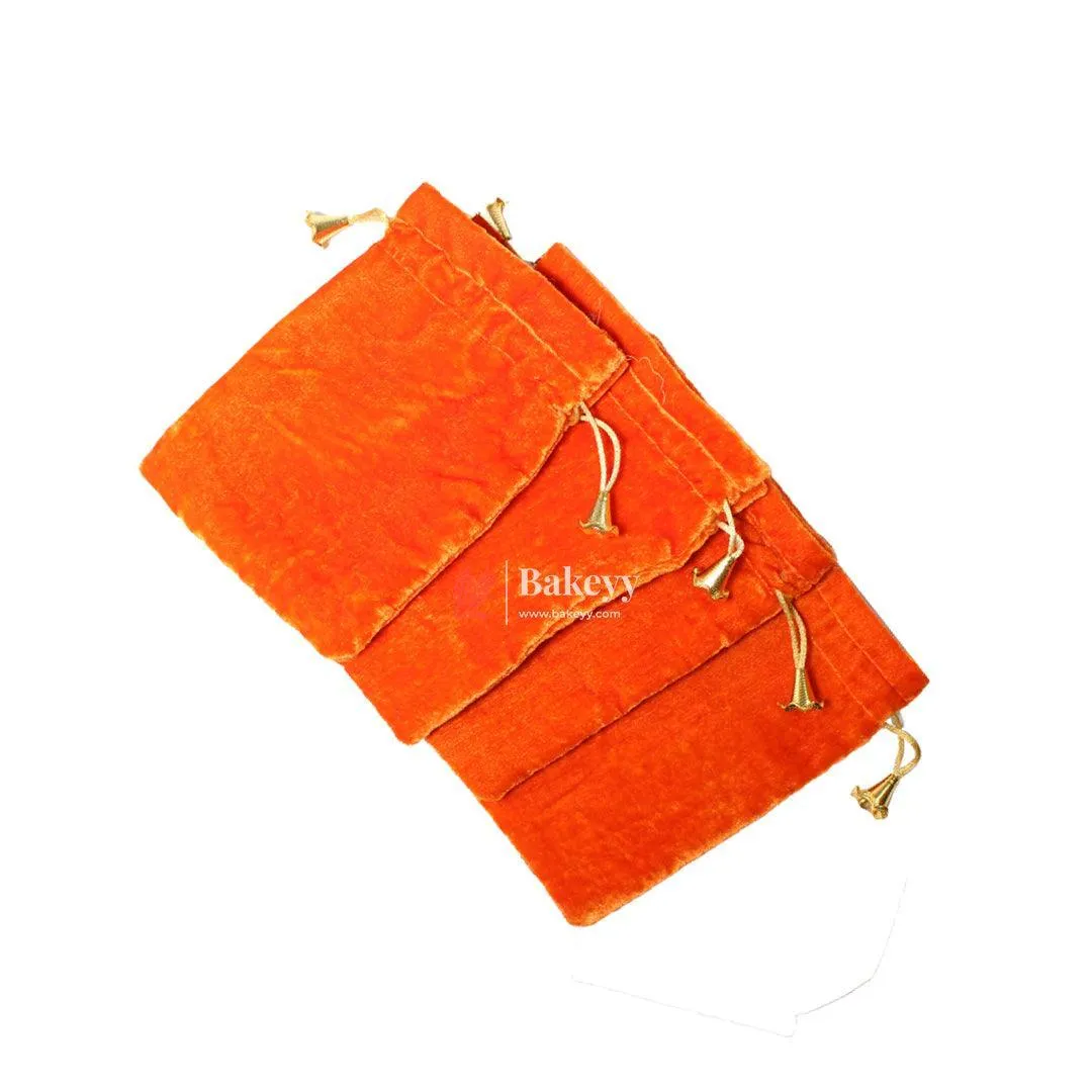 16x20 cm | Velvet Drawstring Potli Bag | Orange  Colour | Pack of 10 | Luxurious Gift & Storage Pouch |
