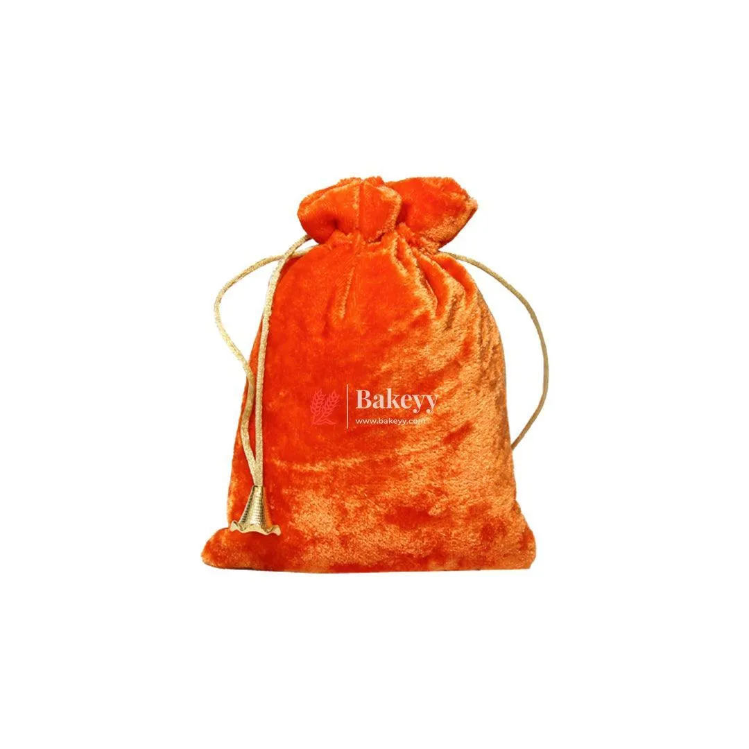 16x20 cm | Velvet Drawstring Potli Bag | Orange  Colour | Pack of 10 | Luxurious Gift & Storage Pouch |