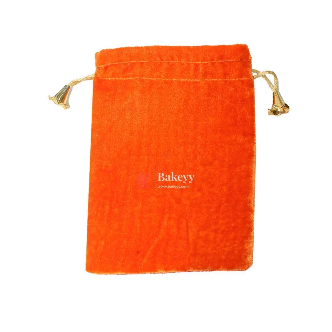 16x20 cm | Velvet Drawstring Potli Bag | Orange  Colour | Pack of 10 | Luxurious Gift & Storage Pouch |