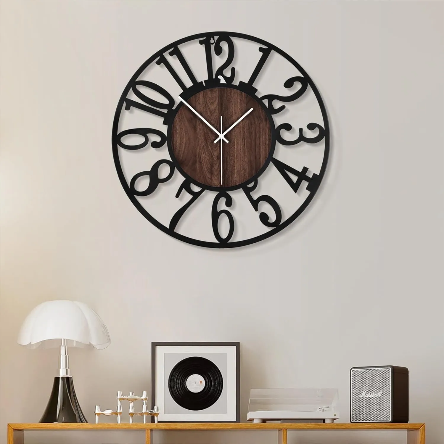 1st owned Wall Clock for Living Room -13" Silent Non Ticking,Battery Operated,Black Metal, Antique Wood Clocks for Farmhouse,Dining Room,Bedroom,Kitchen Clock Wall Decor- Arabic Numerals