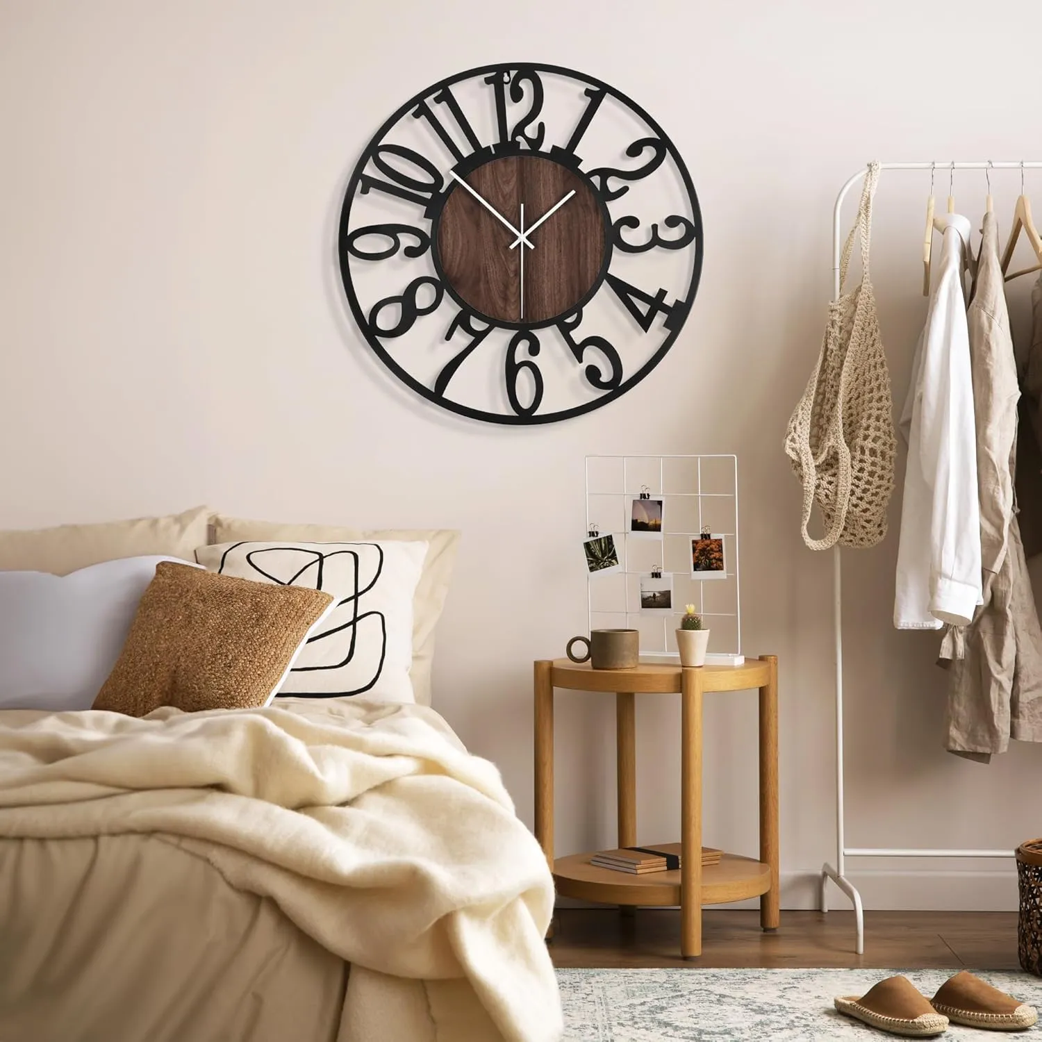 1st owned Wall Clock for Living Room -13" Silent Non Ticking,Battery Operated,Black Metal, Antique Wood Clocks for Farmhouse,Dining Room,Bedroom,Kitchen Clock Wall Decor- Arabic Numerals