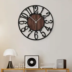 1st owned Wall Clock for Living Room -13" Silent Non Ticking,Battery Operated,Black Metal, Antique Wood Clocks for Farmhouse,Dining Room,Bedroom,Kitchen Clock Wall Decor- Arabic Numerals