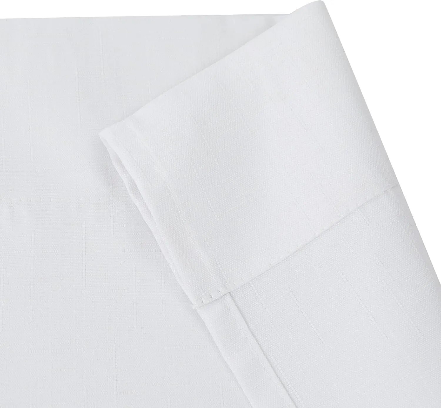 2 Panel 52" W by 63" H Linen Window Curtain Set Rustic Style Decoration with Ruffled Edge, Tie Backs and Wall Adhesive Hooks (White)