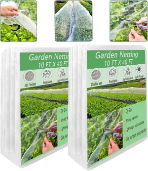2 pcs 10x40Ft Garden Netting,Ultra Fine Mesh Plant Netting Covers,Bird Netting for Garden Protection,Plant Row Covers for Vegetable Fruits Flowers Crops