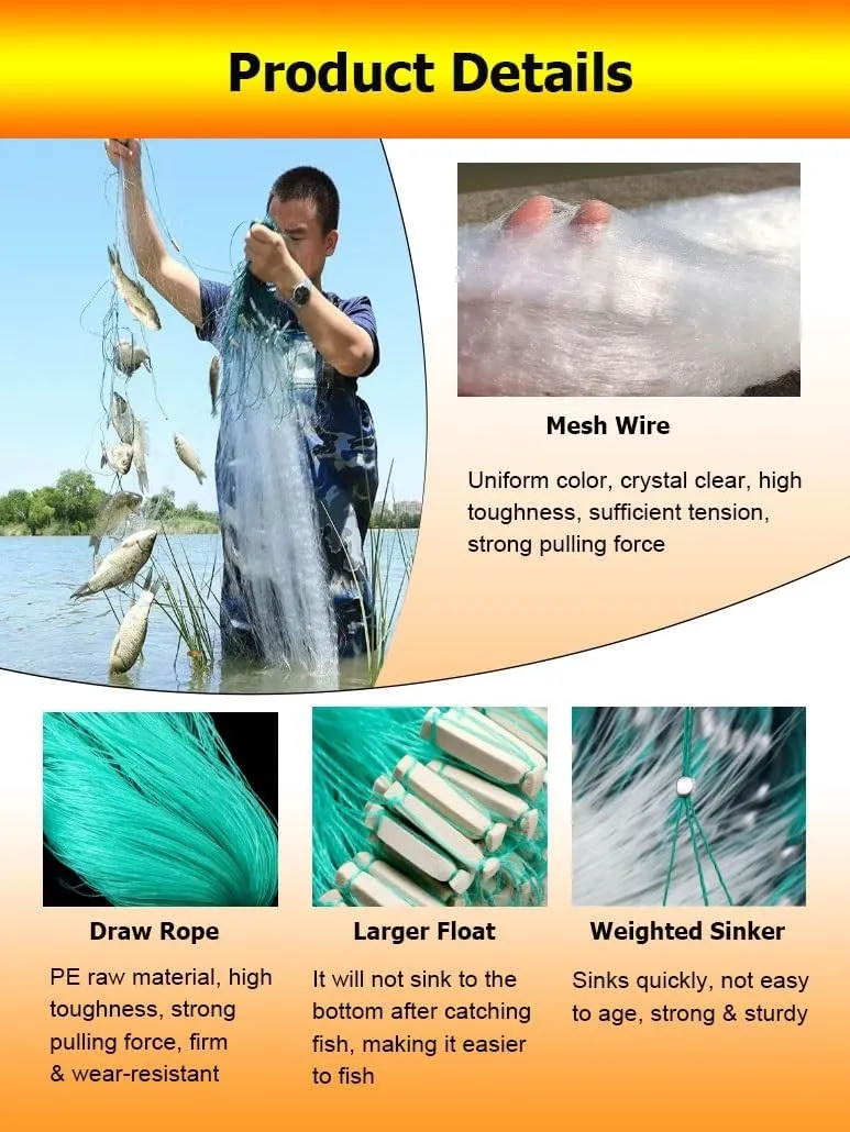 2 Pcs 1.2-1.5 M Depth 18-100M Length, White Fishing Sticky Net Sinking Net, Handmade Gill Net Trap for Shoal River Lake(3 Layers H1.5m L35m 1.5F)