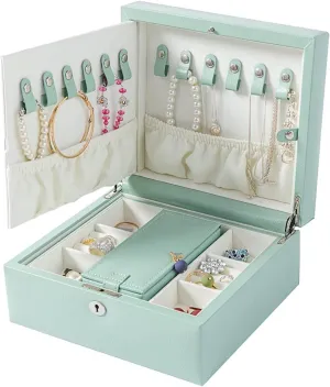 2-Tier PU Leather Jewelry Box with Mirror & Lock, Large Capacity Organizer for Earrings, Rings, Necklaces, Watches – Perfect Gift for Women
