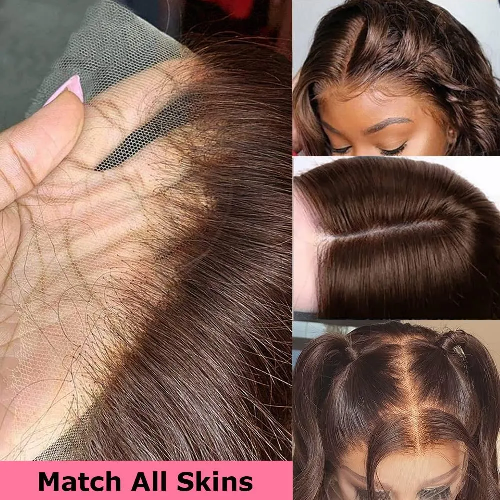 200 Density 13X6 Chocolate Brown Body Wave Lace Front Wigs Human Hair 13x6 HD Transparent Lace Front Wigs For Women Auburn Brown Colored with Baby Hair Glueless Wigs Human Hair Full And Thick 24Inch