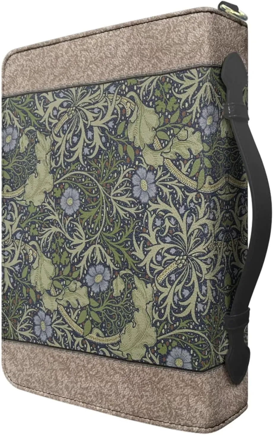 2025 PU Leather Bible Cover, Comes with 2 Leather Bookmarks, Green Bible Case with Handle, Work of William Morris Printed Bible Study for Men Supplies, Built-in Pocket Pen Slots, Waterproof