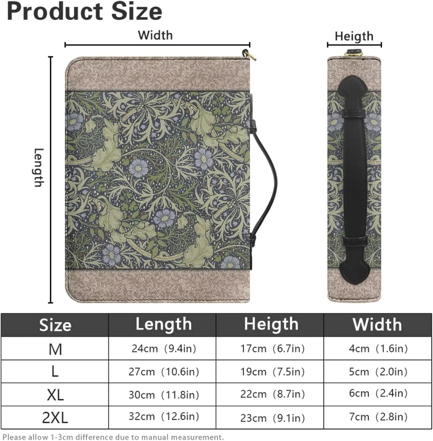 2025 PU Leather Bible Cover, Comes with 2 Leather Bookmarks, Green Bible Case with Handle, Work of William Morris Printed Bible Study for Men Supplies, Built-in Pocket Pen Slots, Waterproof