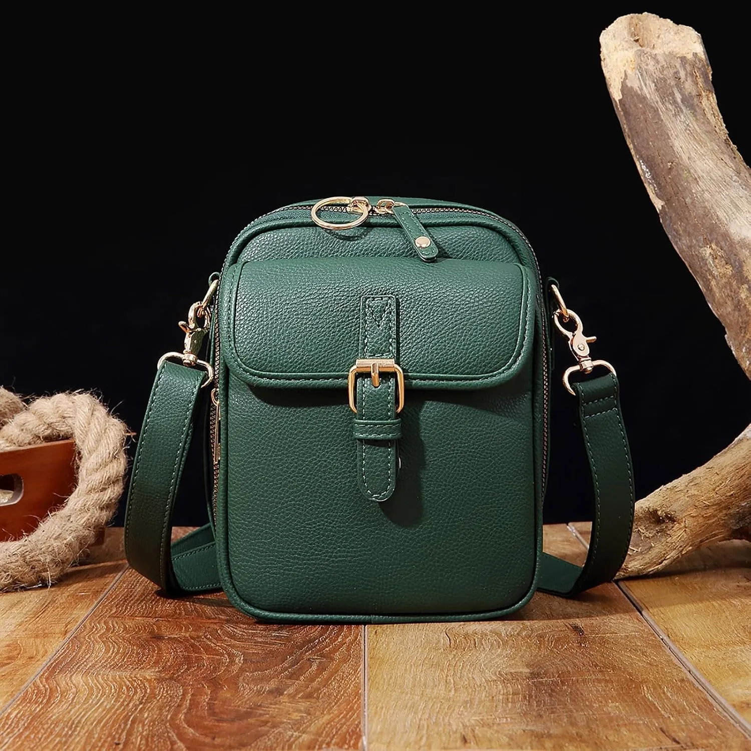 2025 Upgraded Vintage Double - Layer Leather Crossbody Bag: Multi - Compartment, Large Capacity Messenger Purse with Buckle