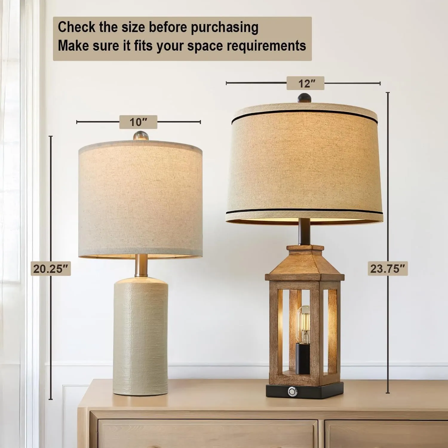 20.25/inch Modern Ceramic Table lamp Set of 2 Small Farmhouse Bedside lamp Creamy-White Nightstand Lamp End Table Lamps for Living Room Bedroom Study Office AMZ-T1109WH0